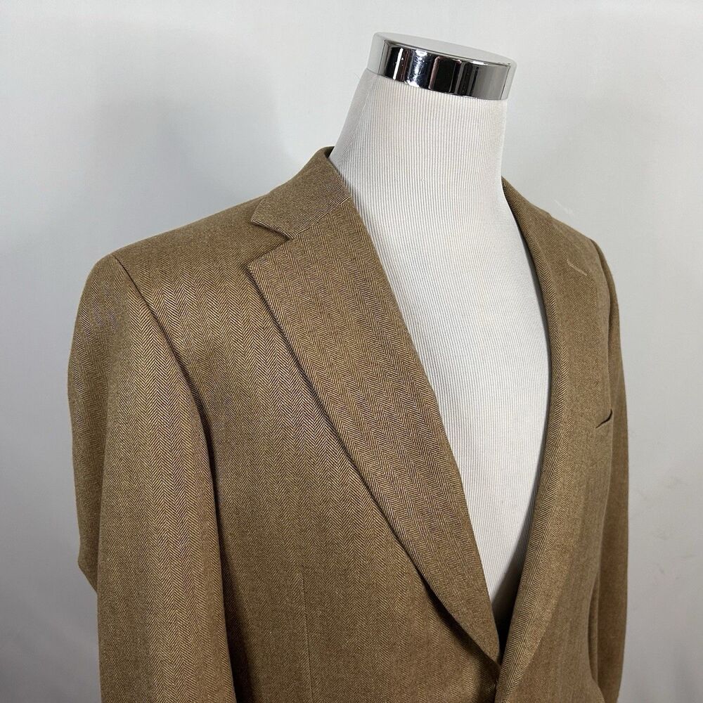 Paul Stuart 42 Semi Long Sport Coat 100% Cashmere Beige Herringbone Two Button